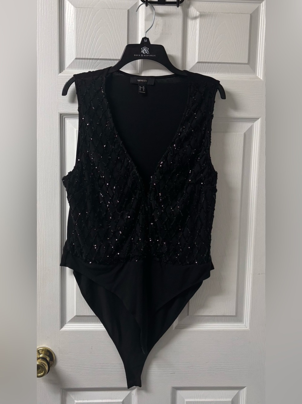 Forever 21 + Black Party Sequin V-Neck Bodysuit Women’s Size 3x